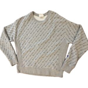 Champion All Over Logo Crewneck Sweatshirt Gray Mens Large Streetwear Y2K AOP